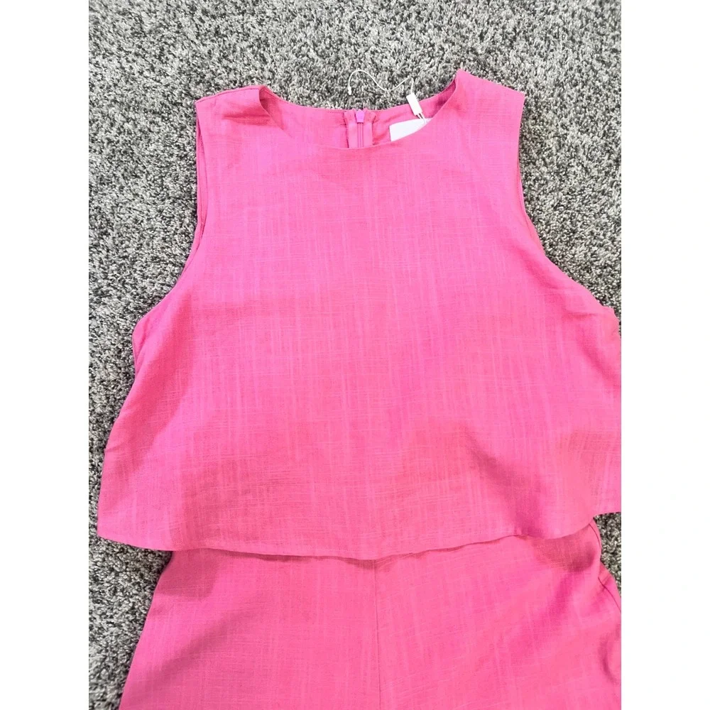 MVN THE LABEL Femme Pink Linen Blend Wide Leg Crop Overlay Jumpsuit US 4 NEW